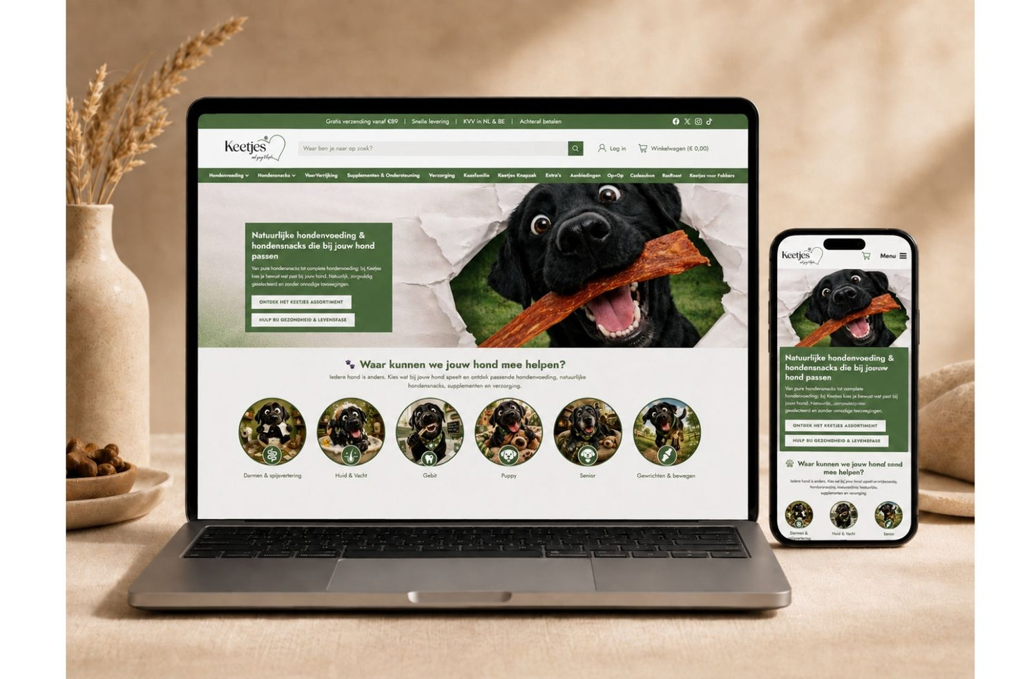 De Keetjes-webshop op een laptop, een eigen project van Wervora